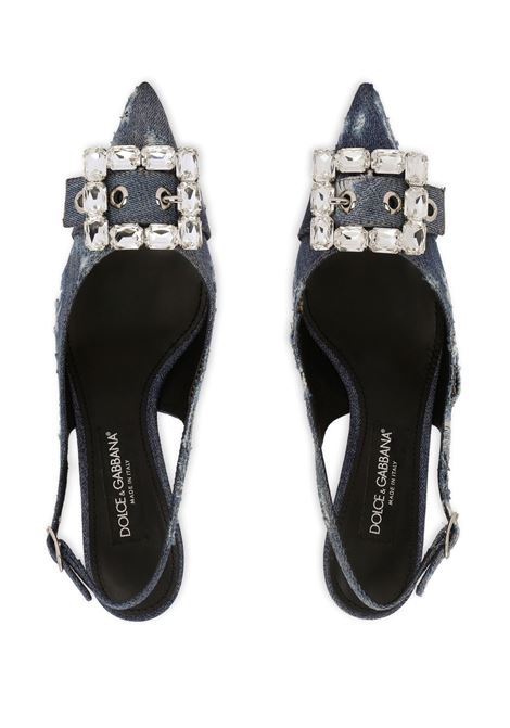 Décolleté a punta in denim blu e pelle invecchiata DOLCE & GABBANA | CG0643-AY8418H618